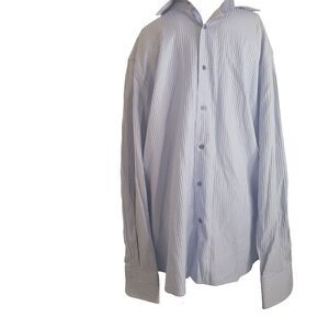 Domani 16.5 34-35 dress shirt blue striped button front collar texture hole flaw